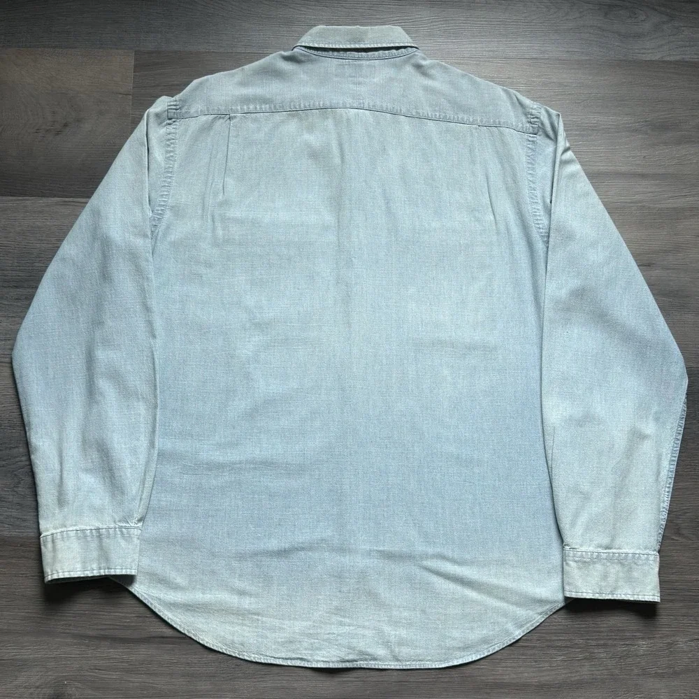 Vintage Polo Ralph Lauren Chambray Denim Work Shirt Mens 2XL Front Pockets
